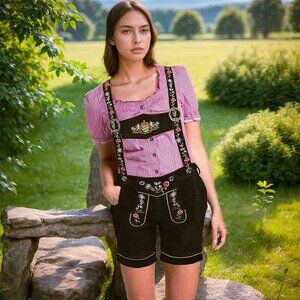 Vintage Lederhosen Short German Festival Women Lederhosen suede Oktoberfest NEW